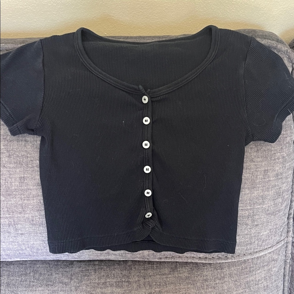 EUC black button babydoll crop top size XS